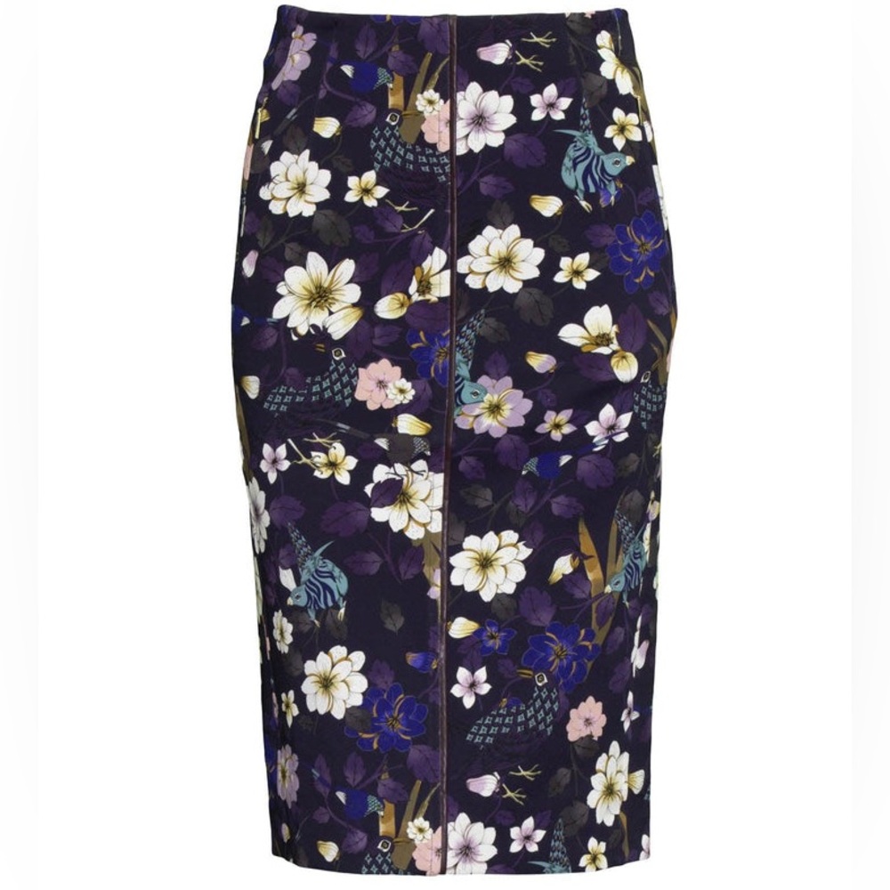 (B47) Marc Cain Print Pencil Midi Skirt Pleat Detail on back, Floral, Size 8,NWT